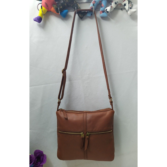 Fossil Brown Pebbled Leather Front Zipper Pockets Crossbody Bag - Picture 6 of 15
